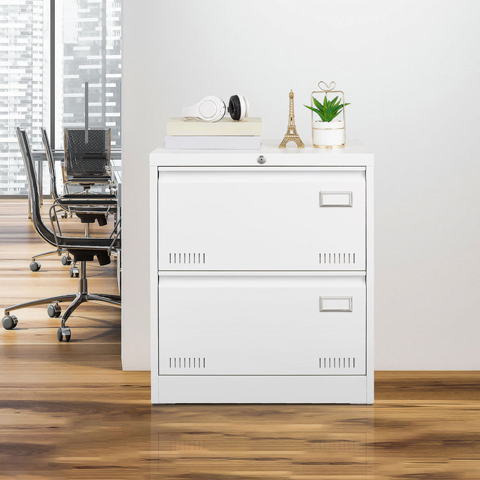 Giga 3-drawer locking metal lateral filing cabinet for office or home, featuring a sturdy design and lockable drawers.