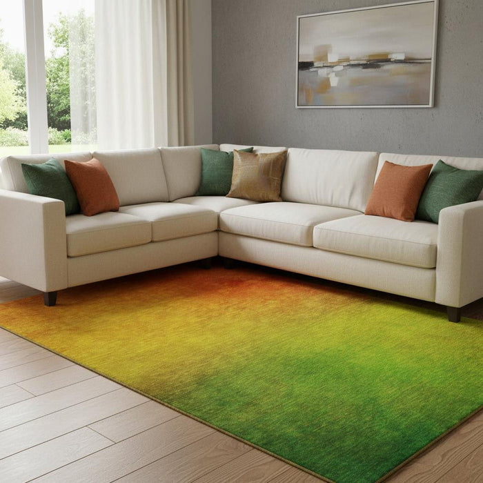 8' X 10' Ombre Washable Area Rug With UV Protection (650288) - Terra Cotta / Green
