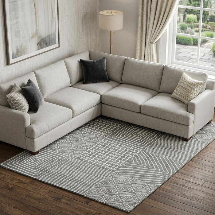 10' X 14' Geometric Washable Area Rug With UV Protection (681887) - Charcoal / Ivory