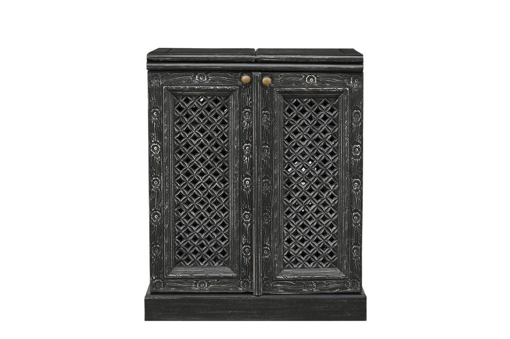 Solid Wood Carved Floral Bar Cabinet With Two Doors One Drawer (727846) - Black
