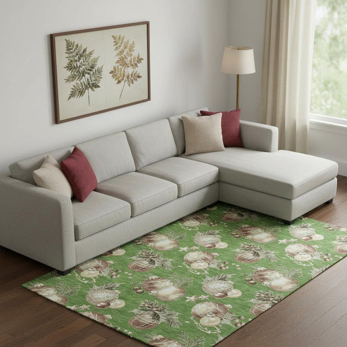10' X 14' Polka Dot Washable Area Rug With UV Protection (702491) - Green / Brown / Beige