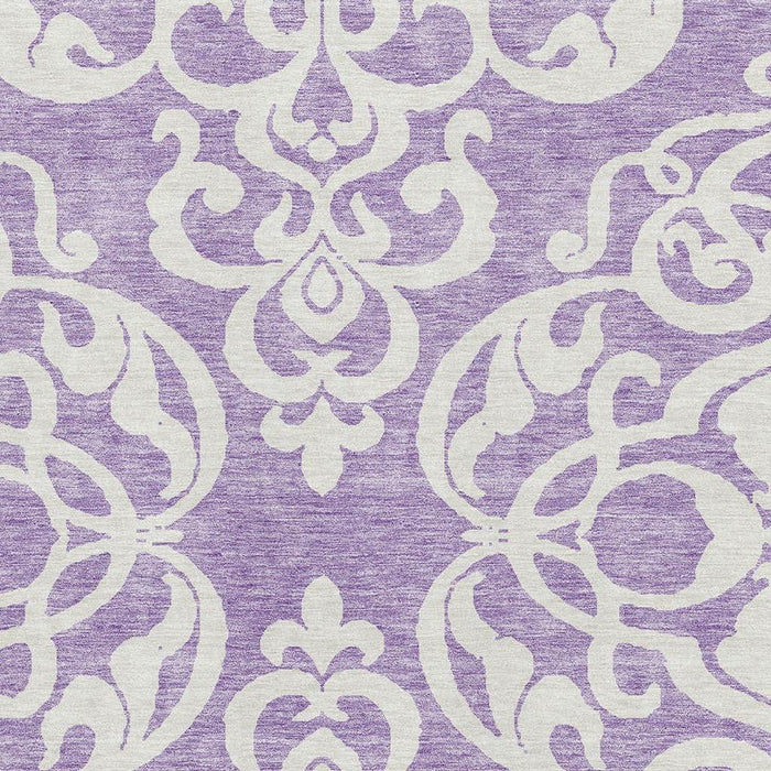 10' X 14' Damask Washable Area Rug With UV Protection (676944) - Purple / Ivory