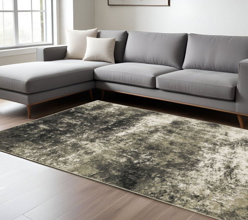 8' x 10' Abstract Power Loom Stain Resistant Area Rug - Charcoal Gray And Beige