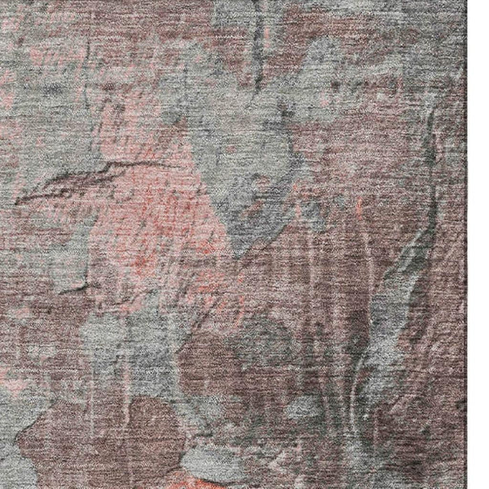 10' X 14' Abstract Washable Area Rug With UV Protection (701147) - Coral / Gray / Silver