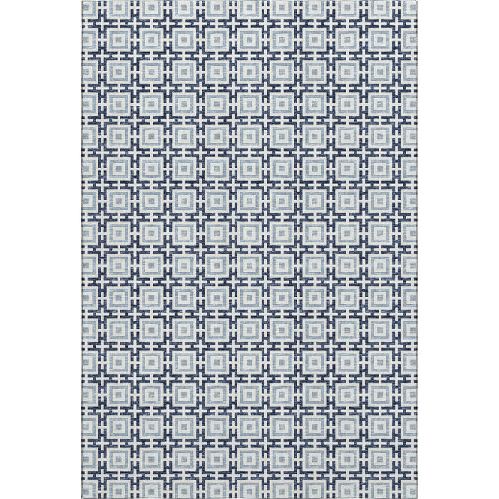 10' X 14' Geometric Washable Area Rug With UV Protection (645271) - Navy Blue / Ivory