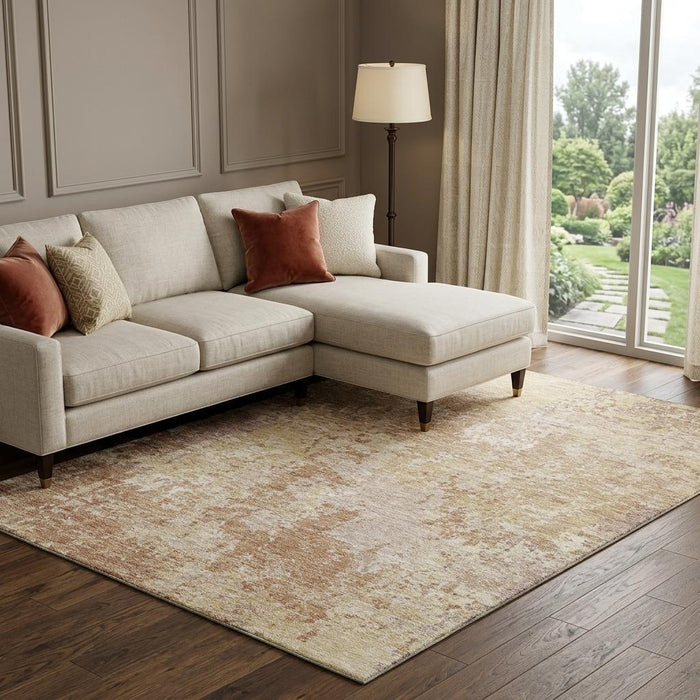 10' X 14' Abstract Washable Area Rug With UV Protection (687967) - Copper / Beige