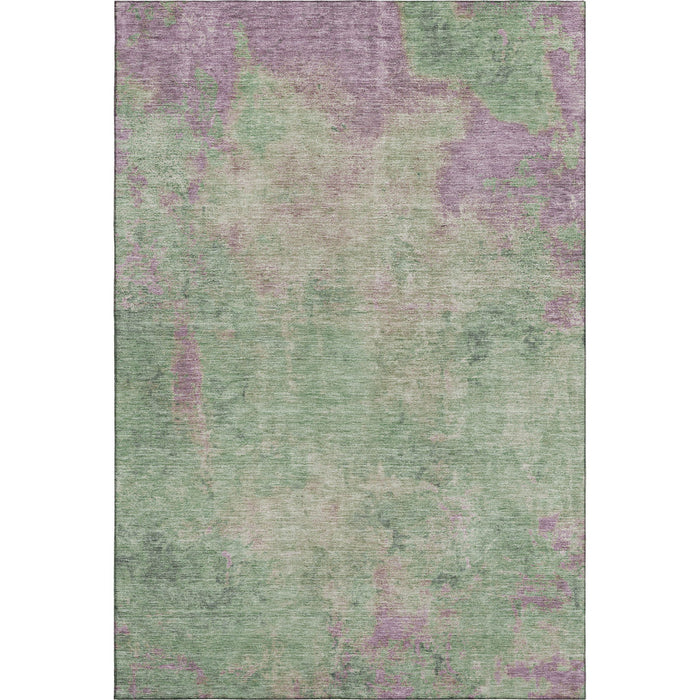 10' X 14' Abstract Washable Area Rug With UV Protection (697878) - Artichoke Green / Eggplant