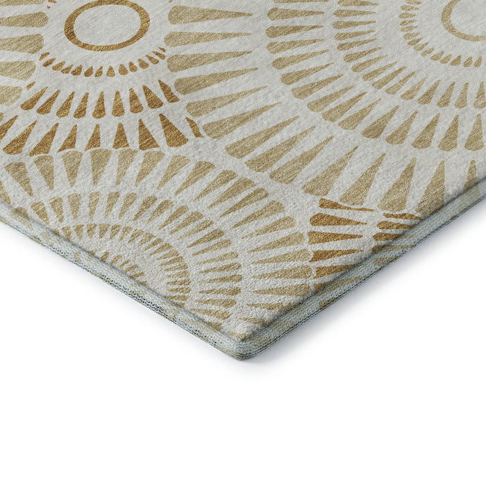 10' X 14' Geometric Washable Area Rug With UV Protection (669781) - Gold / Ivory