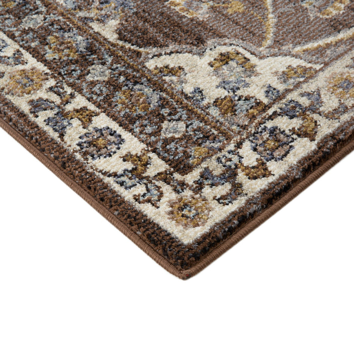 9' x 12' Floral Power Loom Area Rug - Ivory Blue And Brown
