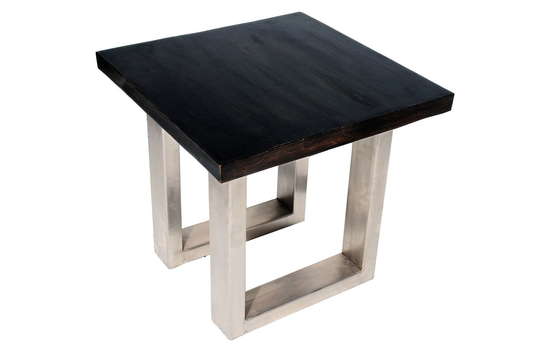Solid Wood And Iron Square End Table - Silver And Antique Brown