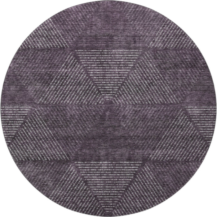 8' Geometric Washable Round Rug With UV Protection - Eggplant And Gray