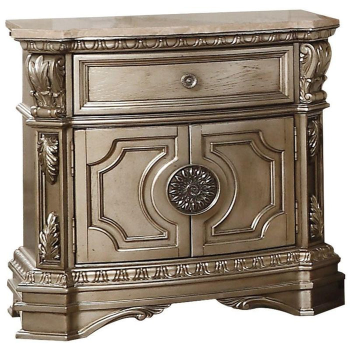 One Drawer Faux Marble And Solid Wood Nightstand With Storage - Champagne