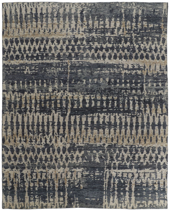 9' X 13' Abstract Hand Knotted Area Rug - Blue