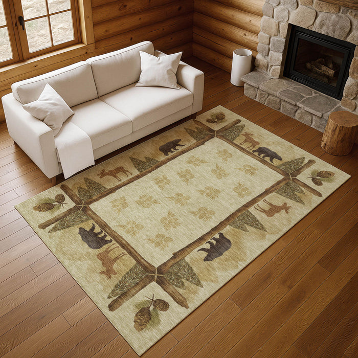 10' X 14' Animal Print Washable Area Rug Polyester With UV Protection - Brown / Rust