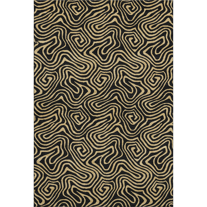 10' X 14' Abstract Washable Area Rug With UV Protection (680939) - Black / Gold