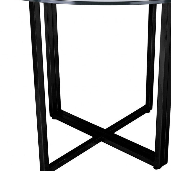 24" Rounded Glass And Metal Trestle Base Dining Table - Black