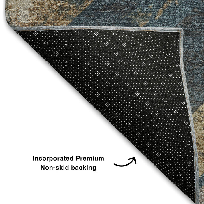 10' X 14' Geometric Washable Area Rug With UV Protection (709294) - Navy Blue / Brown / Beige