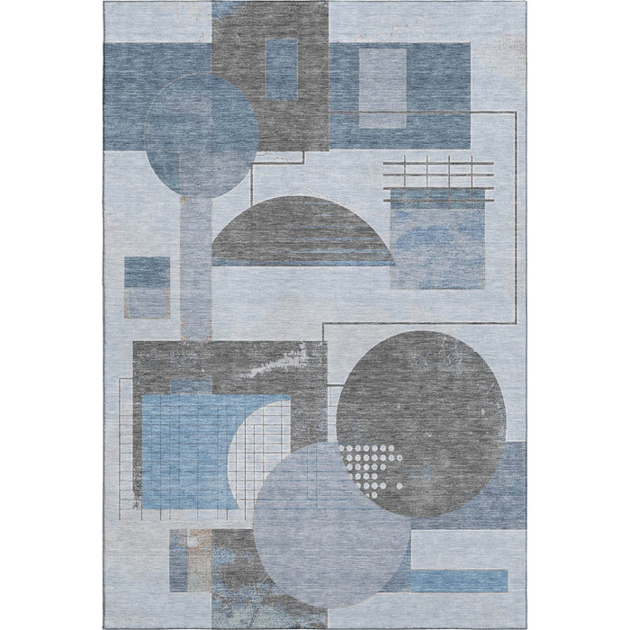 10' X 14' Geometric Washable Area Rug With UV Protection (697446) - Blue / Gray / Ivory