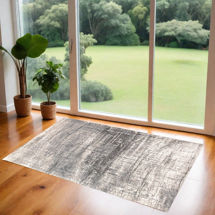 3' x 5' Abstract Non Skid Area Rug - Gray And White