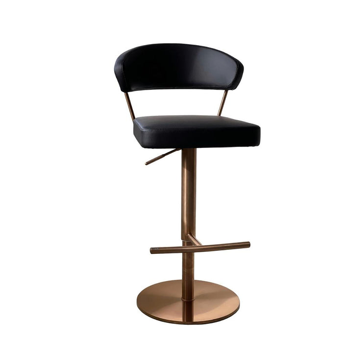 Faux Leather Low Back Adjustable Height Swivel Bar Chair - Black / Rose / Gold