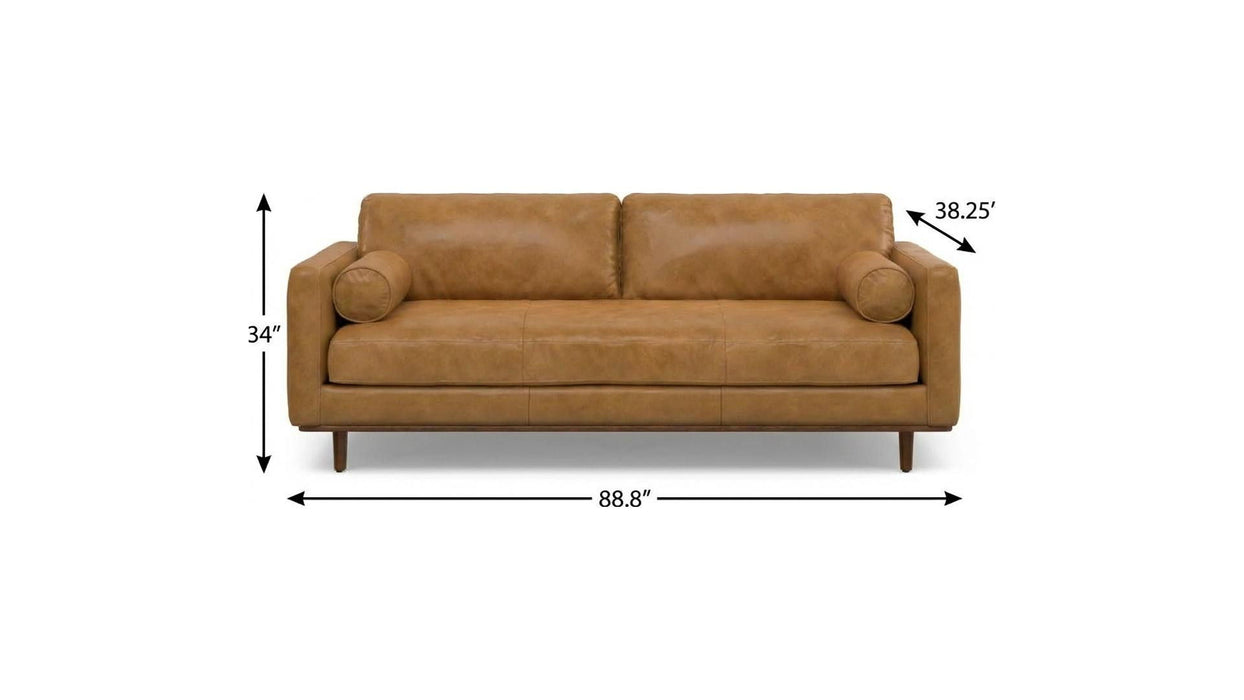 89" Sienna Leather Sofa With Brown Legs - Brown