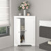 White Giga linen corner cabinet with two doors and adjustable shelves, ideal for narrow bathroom storage.