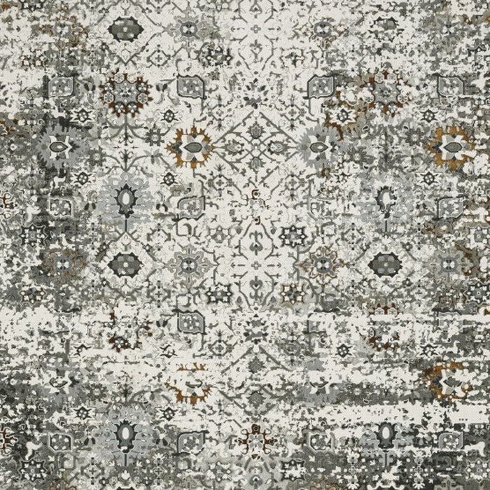 8' x 11' Oriental Power Loom Stain Resistant Area Rug - Ivory Gray Charcoal Rust Gold And Brown