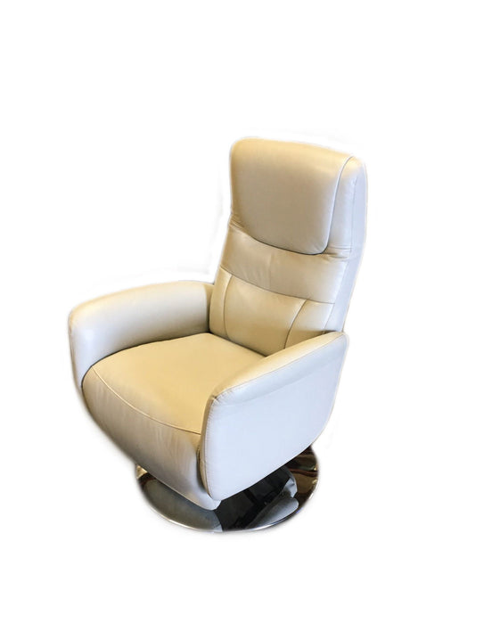 Tufted Genuine Leather Power Swivel Recliner - Light Gray