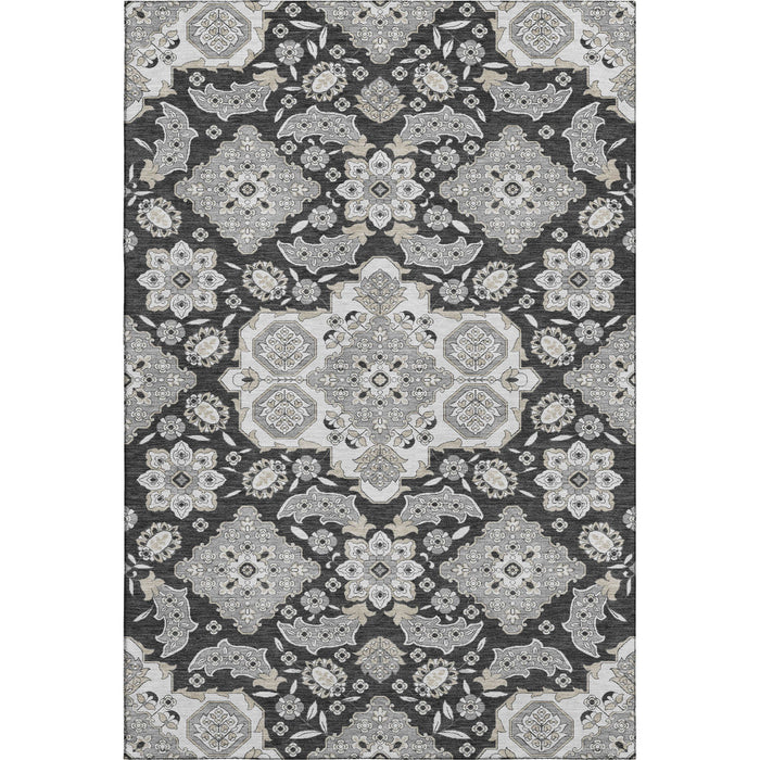10' X 14' Floral Medallion Washable Area Rug With UV Protection (705833) - Charcoal / Gray
