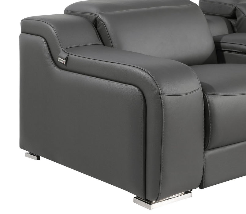 Italian Leather Power Reclining U Shaped Twelve Piece Corner Sectional With Console - Dark Gray