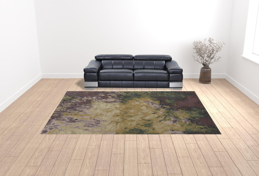 10' x 14' Wool Abstract Tufted Handmade Stain Resistant Area Rug - Gold Purple And Green