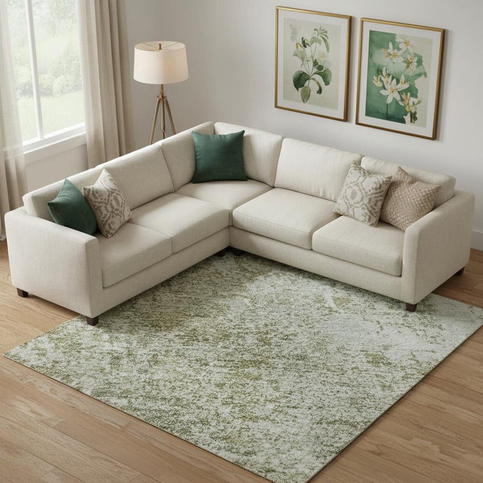 10' X 14' Abstract Washable Area Rug With UV Protection (700673) - Artichoke Green / Ivory