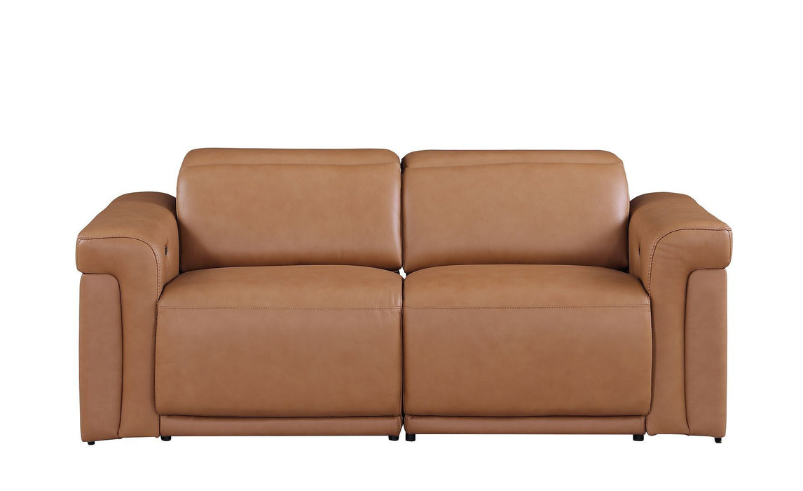 Italian Leather Power Reclining Loveseat (720486) - Chestnut / Black