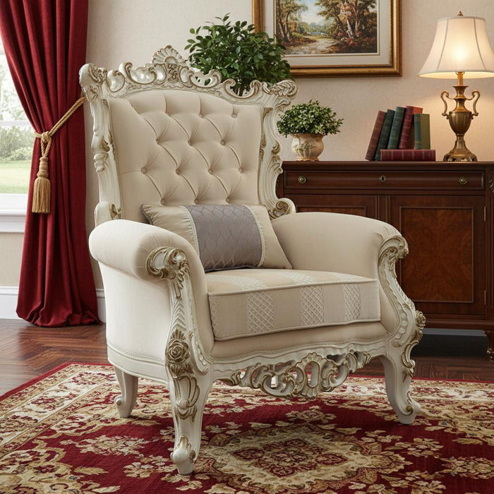 38" Fabric Striped Tufted Chesterfield Chair - Pearl