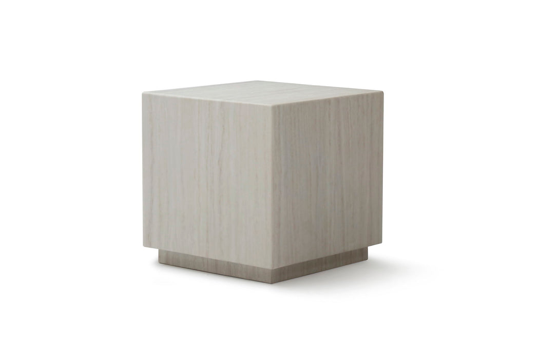 Marble Square Block End Table - Beige