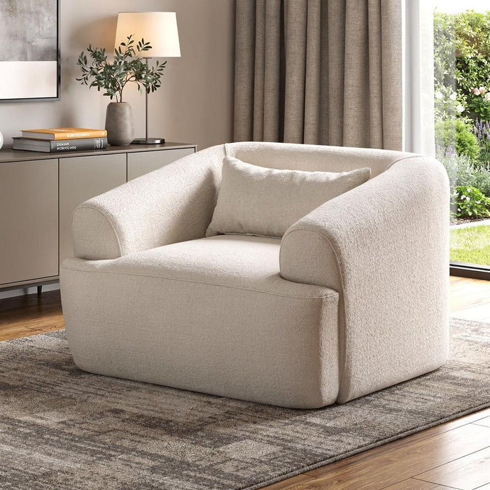 Boucle Arm Chair With Lumbar Pillow - White