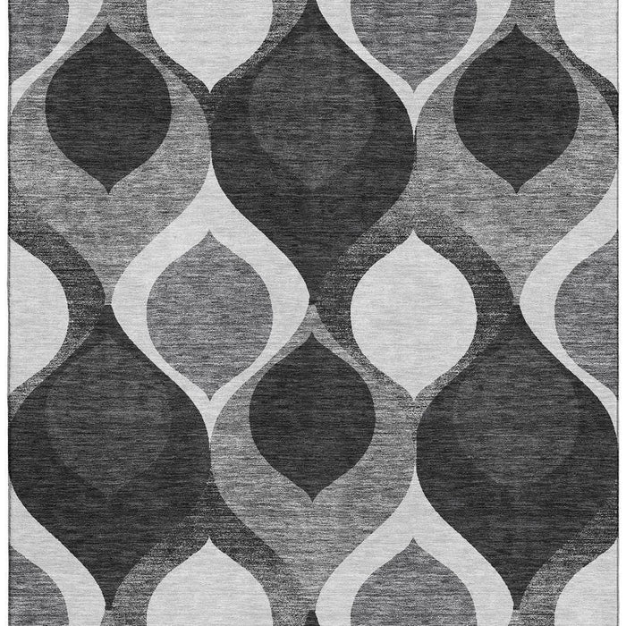 10' X 14' Ogee Washable Area Rug With UV Protection - Black And Silver