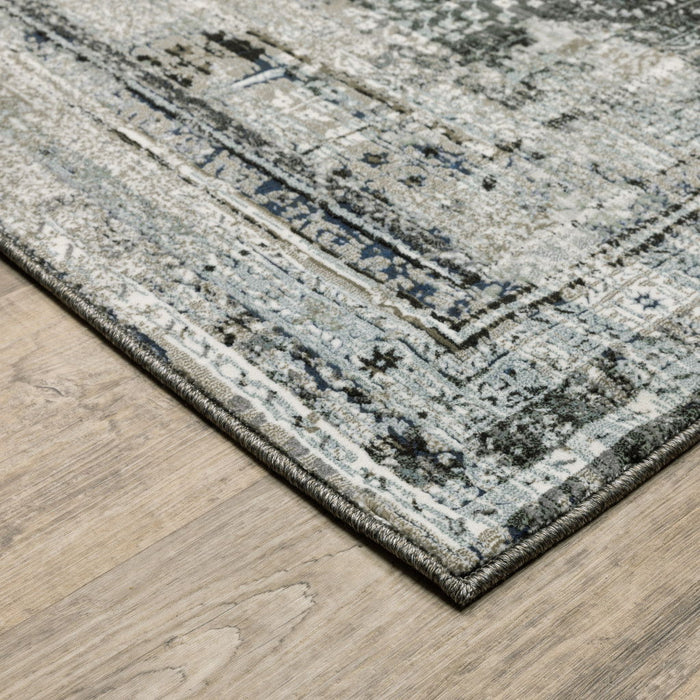 8' x 11' Oriental Power Loom Stain Resistant Area Rug - Charcoal Gray Blue Ivory And Taupe