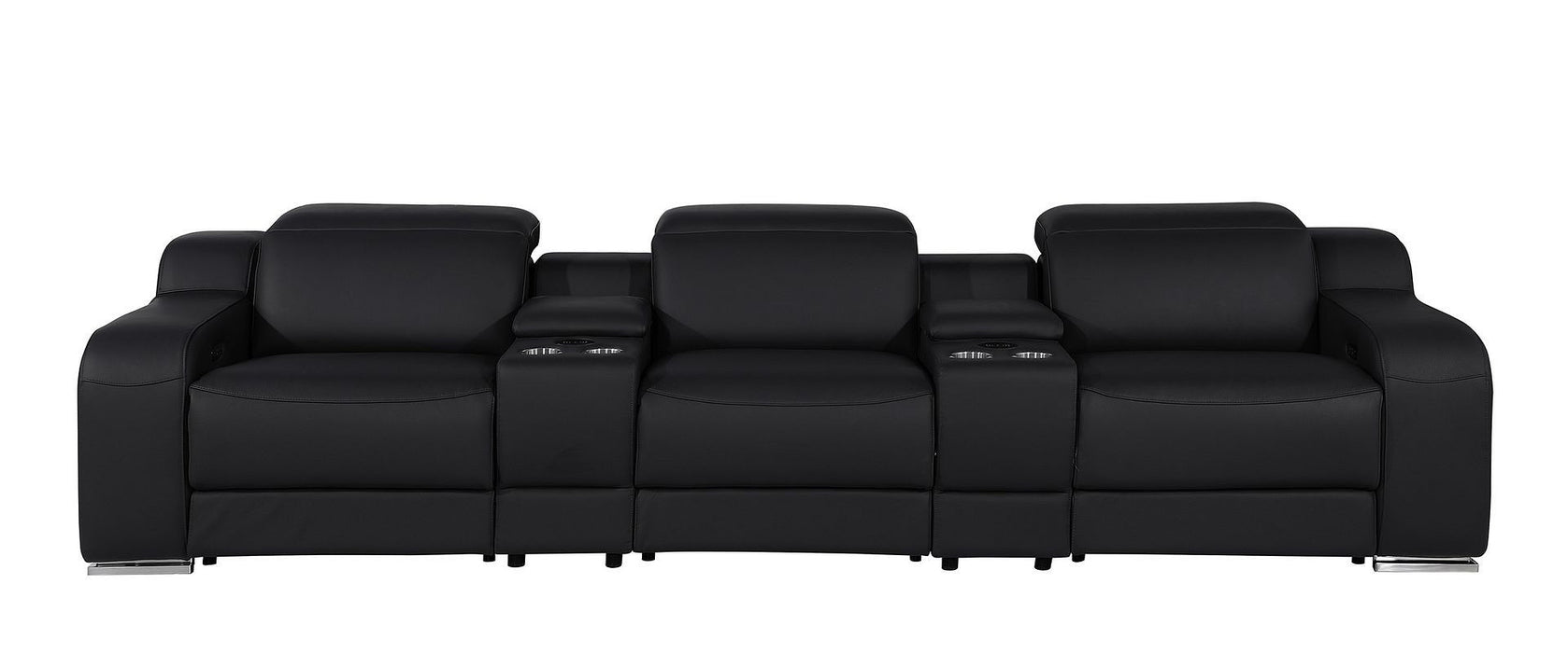 129" Italian Leather Reclining USB Sofa - Black