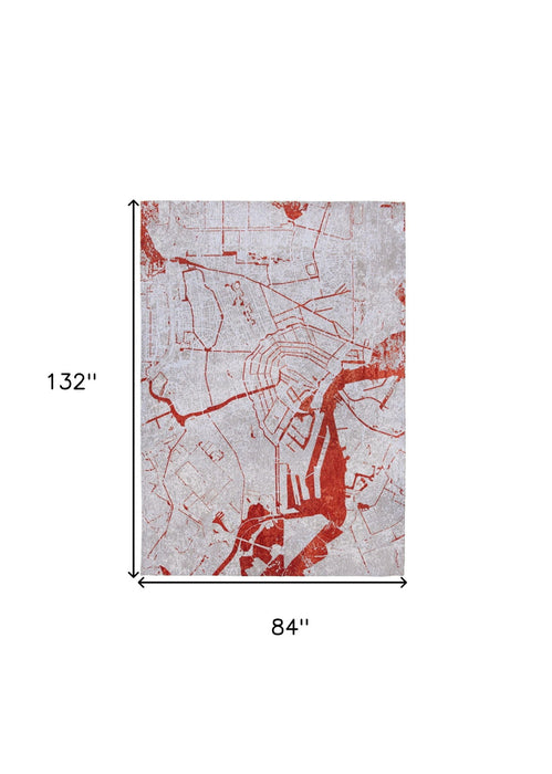 8' x 11' Abstract Non Skid Area Rug - Red And White