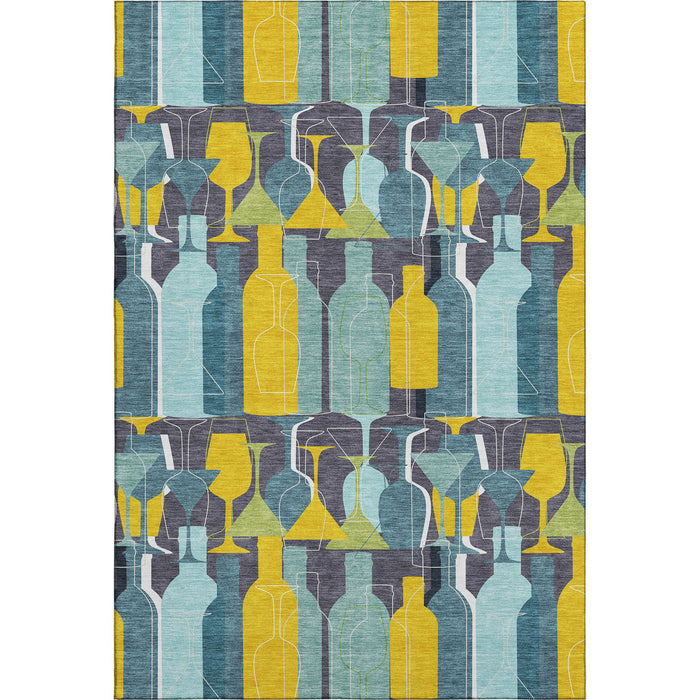 10' X 14' Geometric Washable Area Rug With UV Protection - Blue And Green