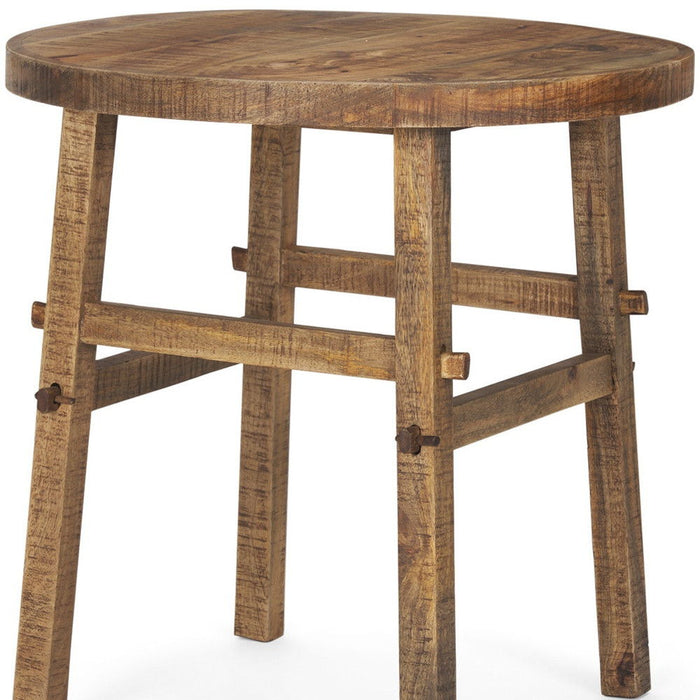 Distressed Solid Wood End Table - Brown