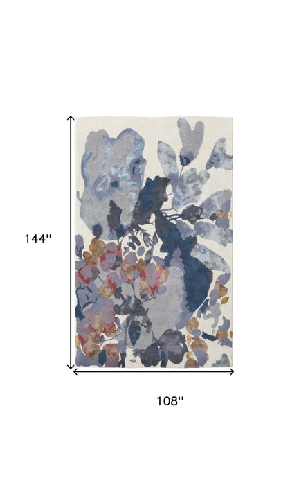 9' x 12' Wool Floral Hand Tufted Area Rug - Blue Gray And Pink