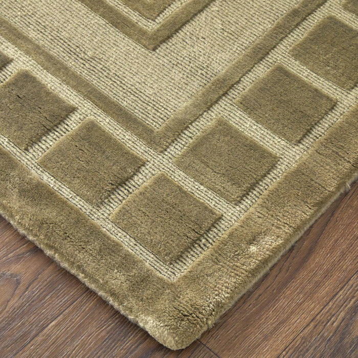 9' X 12' Wool Geometric Hand Knotted Area Rug (744324) - Green / Brown
