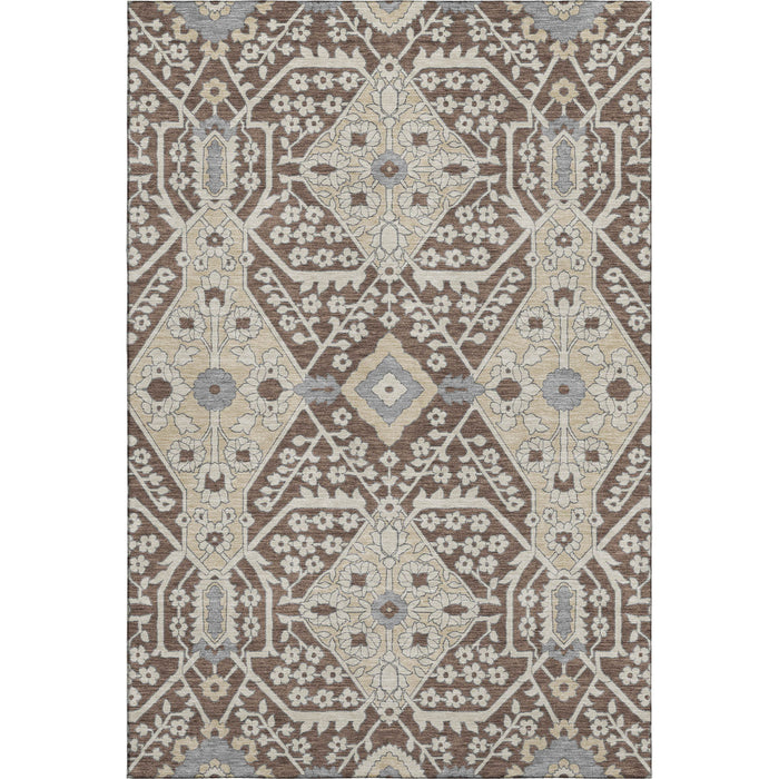10' X 14' Floral Washable Area Rug With UV Protection (668501) - Chocolate / Gray / Beige