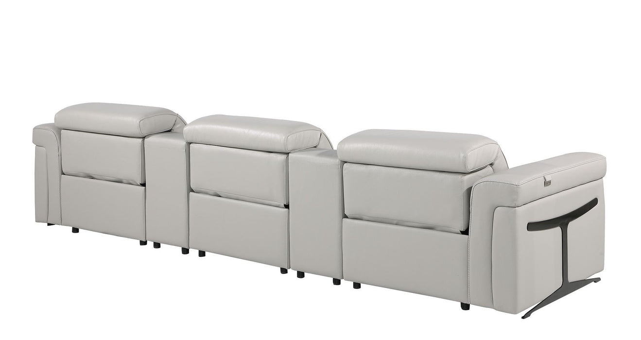 Top Grain Leather Reclining Metal USB Sofa (720368) - Light Gray