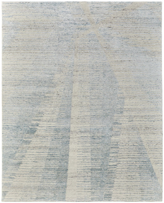 7.8' x 9.8' Abstract Hand Knotted Worn Faded Area Rug - Ivory And Blue