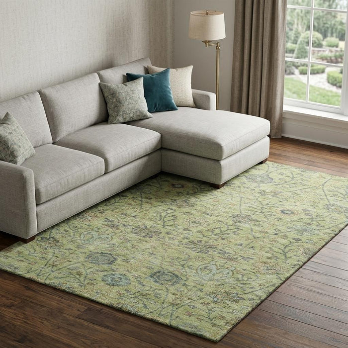 10' X 14' Floral Washable Area Rug With UV Protection (684034) - Mint Green / Beige / Teal