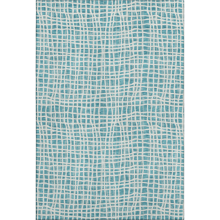 10' X 14' Striped Washable Area Rug With UV Protection - Teal / Ivory
