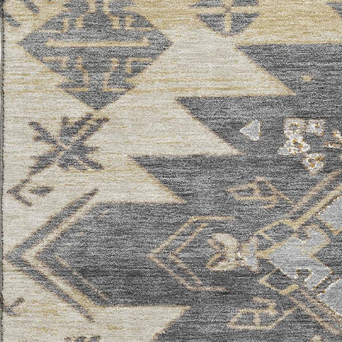 10' X 14' Tribal Washable Area Rug With UV Protection (708988) - Beige / Charcoal / Gray